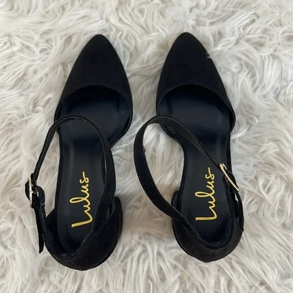 LULUS Ellarose Black Suede Ankle Strap Chunky Heels Size 5 NEW - Picture 7 of 15